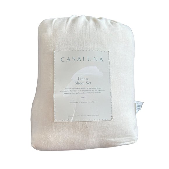 Casaluna Bedding New Casaluna 0 Washed Linen Solid Sheet Set King